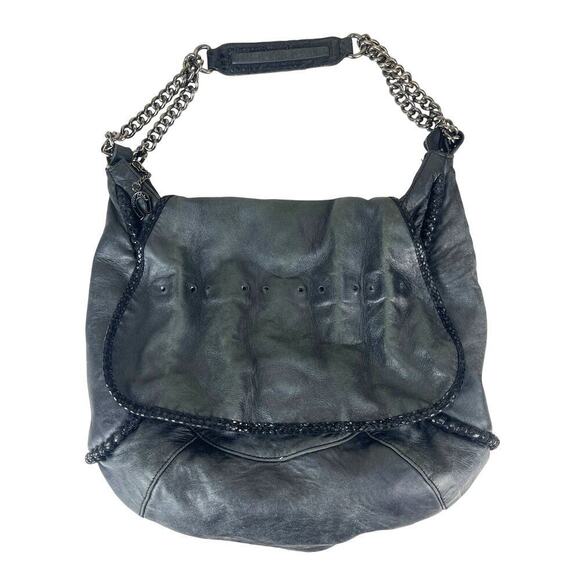 Y2K Betsy Johnson Pretty in Punk Pewter Metallic Leather Chain Shoulder Bag - Picture 1 of 16